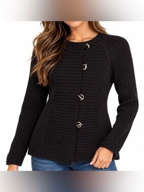 Alison Sheri Women’s XL Purple Ribbed Knit Toggle Cardigan Sweater Cotton Blend